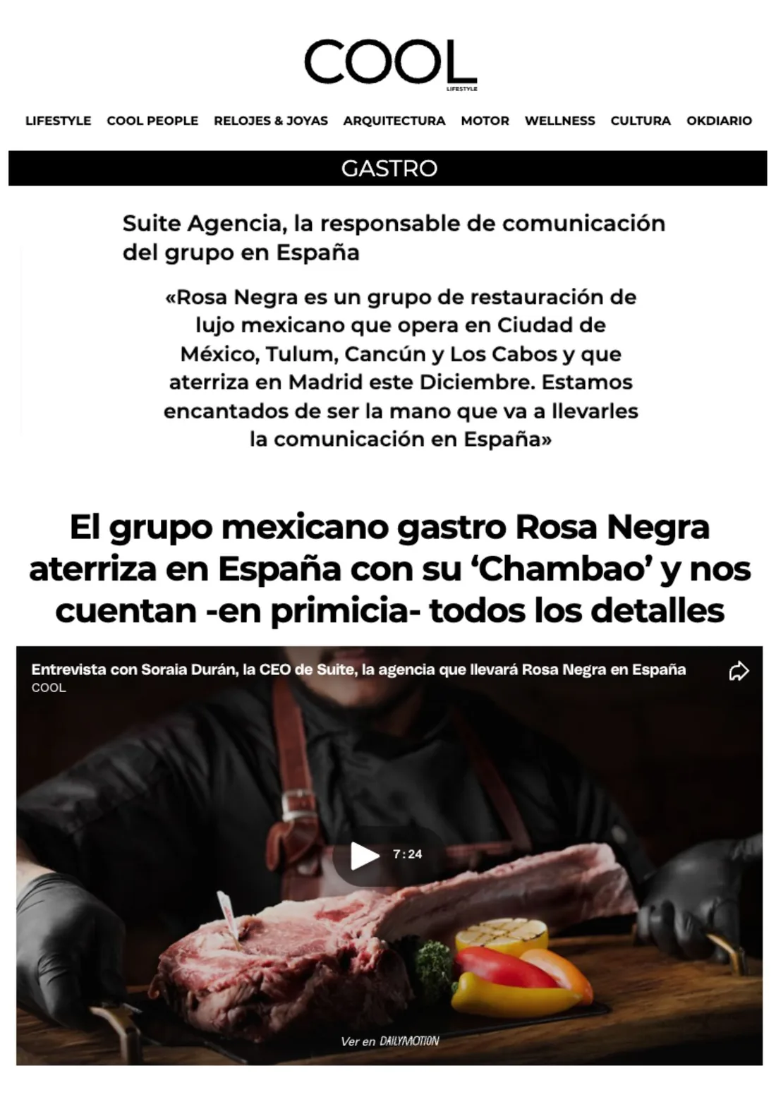 Reportaje de OKDiario COOL sobre el grupo Rosa Negra y Chambao, con Suite Agencia